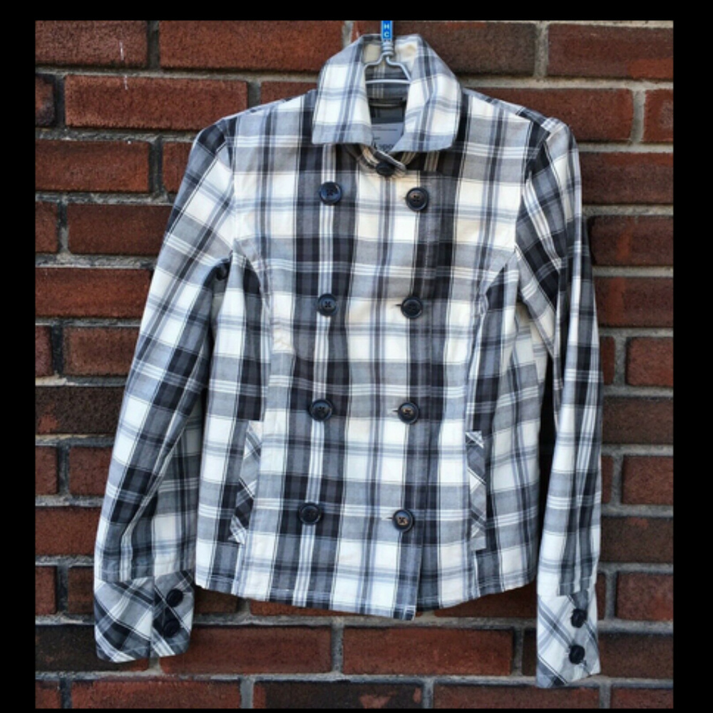 Aeropostale Jacket Moto Military Gray Plaid Sz S